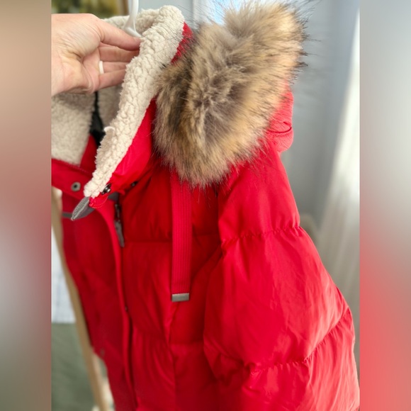 Eddie Bauer Red Puffer Parka Jacket with Faux Fur Trim M - Picture 3 of 9